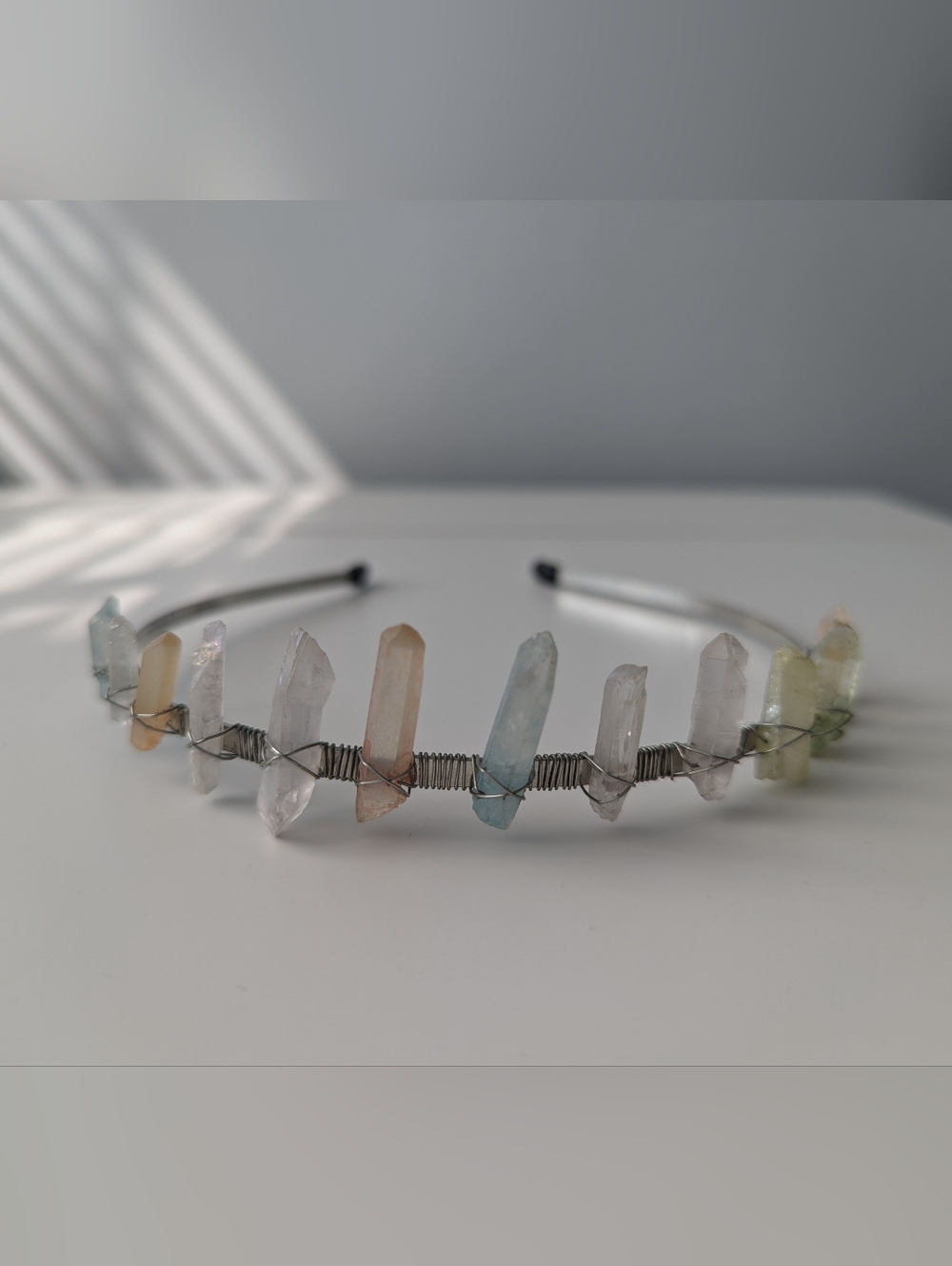 Crystal (Gemstone) Point Wire-Wrapped Headband in Pastel Rainbow
